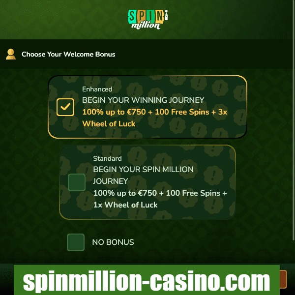 Choix du bonus de bienvenue